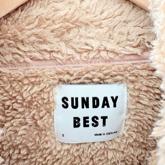 Aritzia Sunday Best Fuzzy Teddy Full Zip Sweater Tan Brown Size Small - Picture 6 of 7